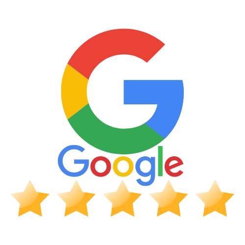 A google logo with five stars on it on a white background.