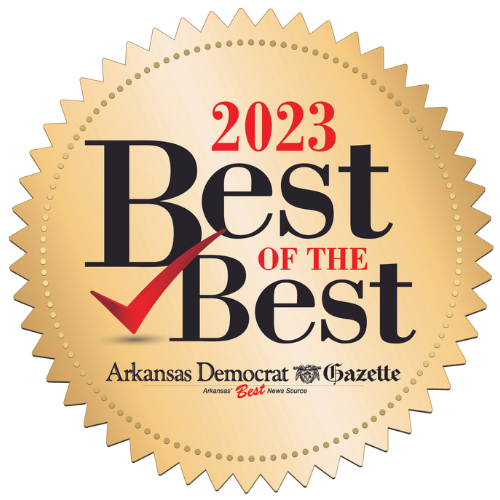 2023 Best of the Best award seal from the Arkansas Democrat-Gazette, gold and black with a red checkmark.